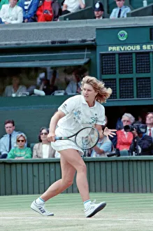 Steffi Graf pictured in action in the Wimbledon Ladies Singles Final on 2nd July 1988