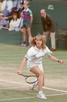 Steffi Graf pictured in action in the Wimbledon Ladies Singles Final on 2nd July 1988