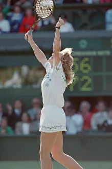 Steffi Graf pictured as she celebrates her first Wimbledon Ladies Final win