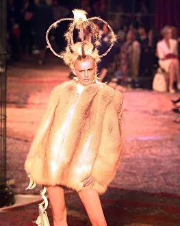 Stella Tennant Model at Paris Fashion Show 1997 wearing Givenchy fashions - fur