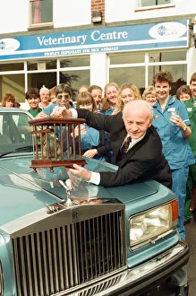 Nurses Prints: Stephanie, the Royal Pigeon with owner Dennis Sanders arrive at the PDSA Quinton