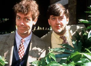 Stephen Fry television comedian entertainer and writer with partner Hugh Laurie