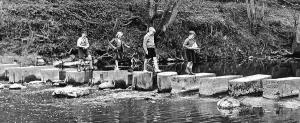 Stepping stones across the River Wansbeck are an added attraction for children playing in