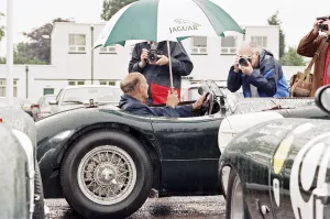 Sports Car Prints: Sterling Moss in a C-Type Jaguar which he piloted to Le Mans 40 years ago