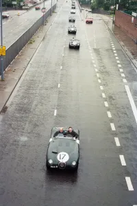 Sports Car Prints: Sterling Moss takes takes Evening Telegraph reporter Alan Poole for a spin in the same