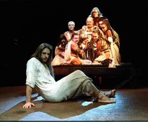 Steve Balsamo Actor as Jesus and the cast of Jesus Christ Superstar at the Lyceum Theatre
