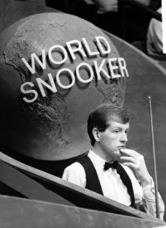 00053 Prints: Steve Davis deep in thought at the World Snooker Championships, April 1987
