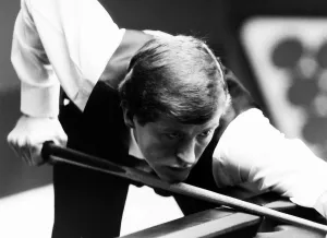 Steve Davis playing in the 1985 World Snooker Championship, 22nd April 1985