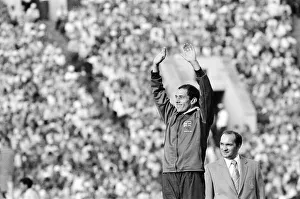 Waves Prints: Steve Ovett acknowledges crowd during medal ceremony after Mens 1500 metres final