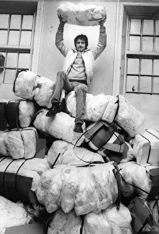 00054 Prints: Steven Harrison sits on a pile of wadding products at Prudhoe East Youth Centre