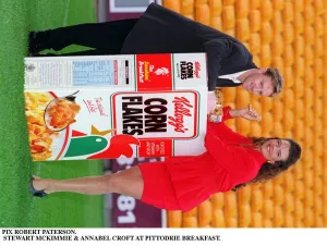 Stewart McKimmie Aberdeen footballer and Annabel Croft TV Presenter at Pittodrie with a