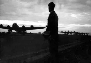 00189 Prints: Stirling bombers of RAF bomber command prepare for take off before carrying out a heavy