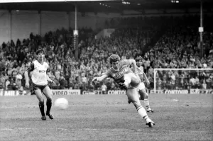 Stoke v. Everton. April 1985 MF21-51a-004 The final score was a two nil victory to