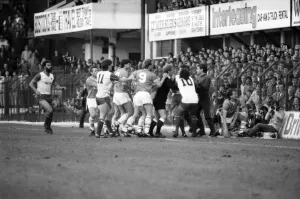 Stoke v. Everton. April 1985 MF21-51a-028 The final score was a two nil victory to
