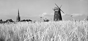 Air Pollution Prints: Straiten Church and Windmill surrounded by ripening wheat Rural religion Church