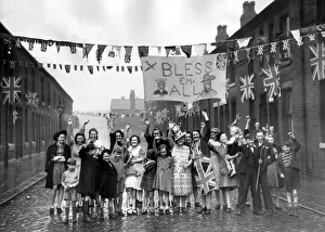 Bunting Prints: A street party in the Newton Heath district of Manchester during VE Day celebrations