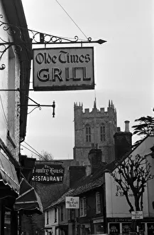 Dorset Prints: Street scene in Christchurch, Hampshire (now Dorset) with a view of Christchurch Priory