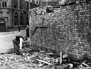 Demolished Prints: A street surface shelter in a North Western area which was only slightly damaged although