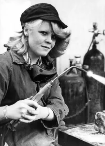 00009 Prints: Striking a blow for womens lib is trainee welder Michelle Leach