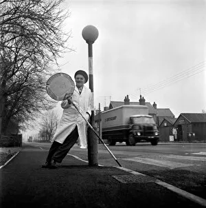 Images Dated 14th January 1970: The Striking Lollipop man William Stimpson. His sign reads 'better pay