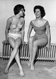 Strip Freeze. Models Verna Clarke and Thelma Drabble were happy to find this warm spot