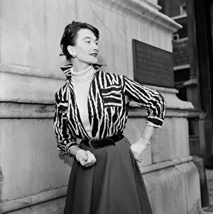 Stripes Collection: Striped shirt modelled by Pat Goldsworthy. 22nd July 1955
