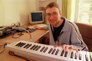 Stuart David Belle and Sebastian February 1999 member of group keyboard computer