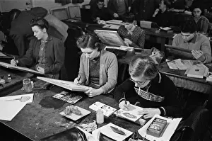 Drawing Prints: Students in class at Saint Martins School of Art, London. November 1947