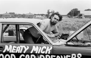 01255 Prints: Stunt driver Mick Stirrups comes down to earth with a crash after tying to leap over