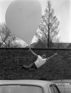Stunts Balloony, Mel Robson gets carried away with his helium ballon. April 1982