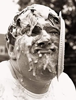 00127 Prints: Stunts comedian Johnny Kay gets custard pie in face attemping the world record of 500