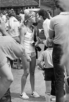 Sue Barker kissing Cliff Richard during Beckenham tennis tournament - June 1983