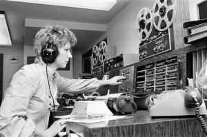 Sue Todd, trainee journalist, pictured in Newsroom of BRMB Radio, Birmingham