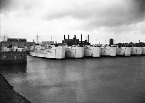00173 Prints: Suez Crisis 1956 British landing craft are assembled in readiness for possible