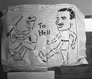 Suez Crisis 1956 Cartoon of Nasser kicking a British Tommy out of Egypt found in