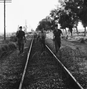 00173 Prints: Suez Crisis 1956 Under a flag of truce British troops move forward to talk to