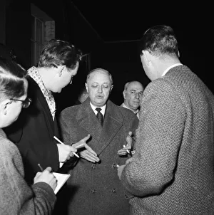 00174 Prints: Suez Crisis 1956 The French Foreign Minister Mr Christian Pineau talks to reporters