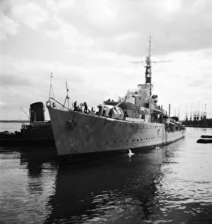 Suez Crisis 1956 HMS Zenith at Southampton is given final checks before being