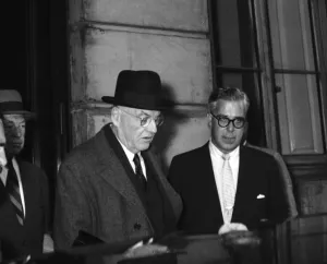 Suez Crisis 1956 John Foster Dulles arrives at the Suez Conference at Lancaster