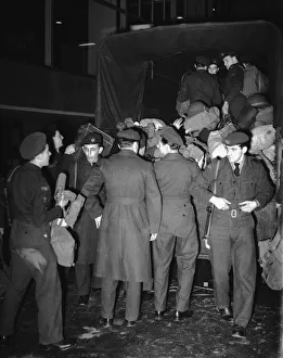 Suez Crisis 1956 RAF personnel unloading their kit from a lorry at London Airport
