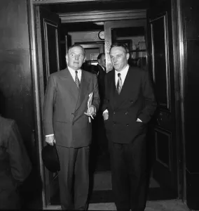 Suez Crisis 1956 Selwyn Lloyd at television studio to be interviewed by Hugh