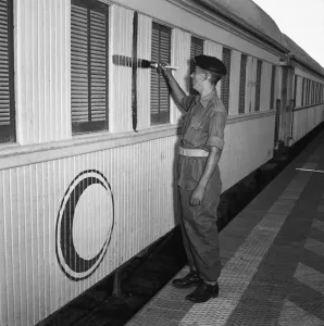 Evsi Prints: Suez Crisis 1956 A train at Port Said Station is marked with the red cross