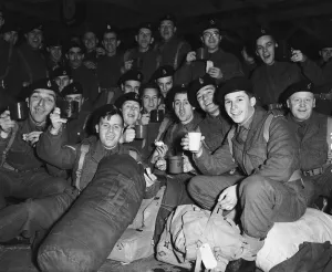 News Prints: Suez Crisis 1956 Troops aboard the Empire Fowey at Southhampton enjoy a cup of tea