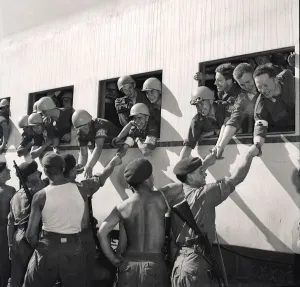 00174 Prints: Suez Crisis 1956 A UNO troop train arrives in Port Said