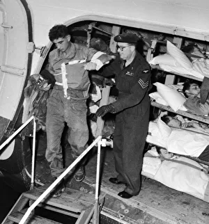 Suez Crisis 1956 Wounded British soldiers arrive in an ambulance aircraft