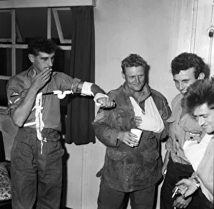 01210 Prints: Suez Crisis 1956 Wounded British soldiers at Lyneham airfield relax after their