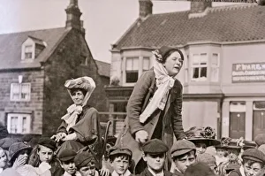 Suffragette And X202c Prints: Suffragette Emmeline Pankhurst seated as Margaret Bondfield makes a speech Circa