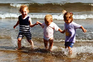 Toddler Prints: Summer Weather Scenes - Sunbathing Sisters Ellie Woodhead, 3, (stripes), Katie, 2