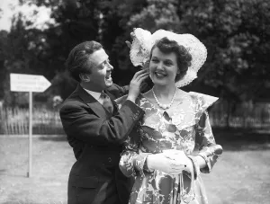Baron Prints: Sunday Pictorial Film Garden Party 1949 Richard Attenborough with his wife Sheila Sim