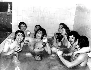 Sunderland players in bath celebrating after they had beaten Leeds United in the 1973